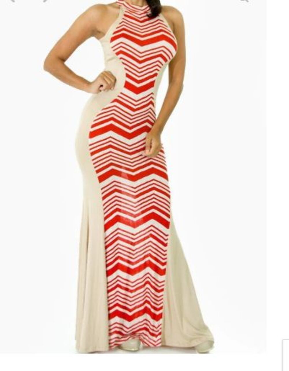 Giti Online Red Stripe and Beige Maxi Dress 2X